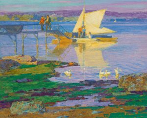 Boat At Dock by Edward Henry Potthast Oil Painting
