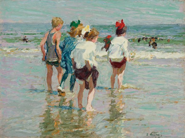 Summer Day, Brighton Beach by Edward Henry Potthast - Hand-Painted Oil Painting Reproduction