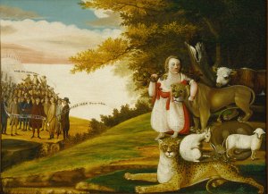 A Peaceable Kingdom with Quakers Bearing Banners by Edward Hicks Oil Painting