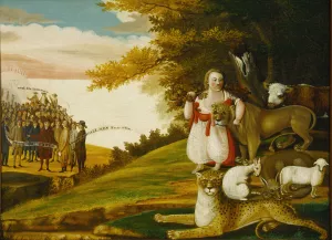 A Peaceable Kingdom with Quakers Bearing Banners by Edward Hicks Oil Painting