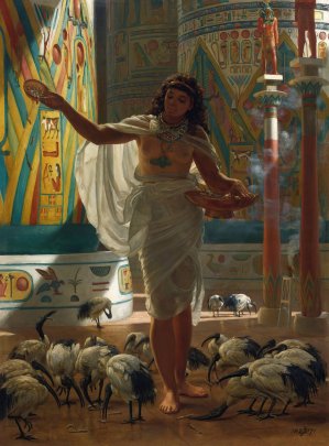 Feeding The Sacred Ibis In The Halls Of Karnac by Edward John Poynter Oil Painting