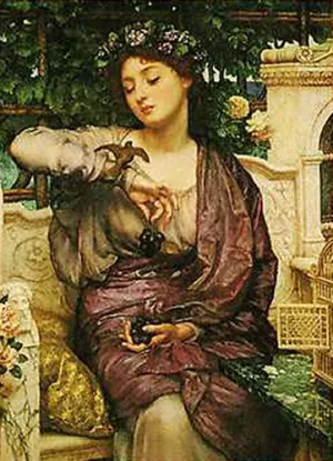 Lesbia and Her Sparrow by Edward John Poynter - Oil Painting Reproduction