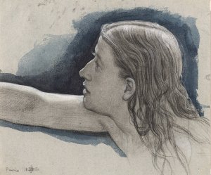 Study of a Young Man's Head with Right Arm Outstretched by Edward John Poynter Oil Painting