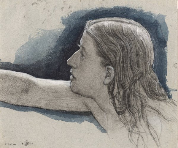 Main Product Photo of Study of a Young Man's Head with Right Arm Outstretched  Painting by Edward John Poynter