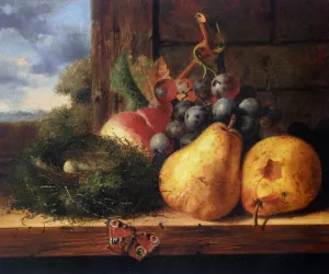Still life with a Birds Nest and Fruit by Edward Ladell Oil Painting