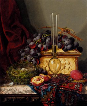 Still Life with Fruit, Birds Nest, Glass Vase And Casket