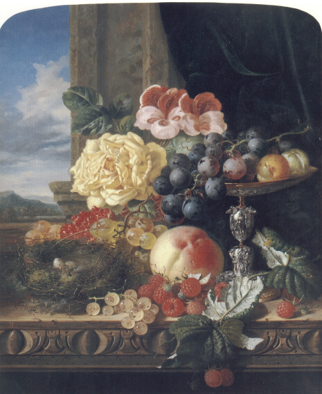 Still Life with Fruit, Flowers and a Bird's Nest by Edward Ladell - Hand-Painted Oil Painting Reproduction