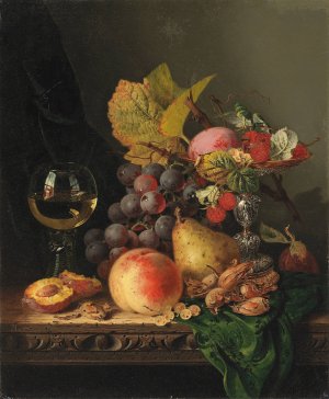 Still life with grapes and a glass of wine by Edward Ladell Oil Painting
