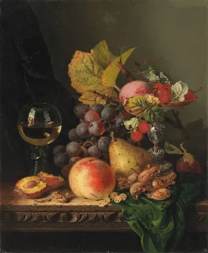 Still life with grapes and a glass of wine by Edward Ladell Oil Painting