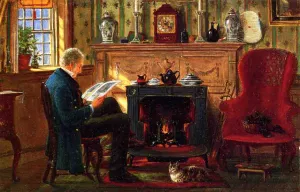 Examining Illustrations by the Fire by Edward Lamson Henry - Oil Painting Reproduction