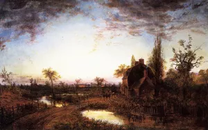 Moonlight Landscape with House by Edward Lamson Henry - Oil Painting Reproduction
