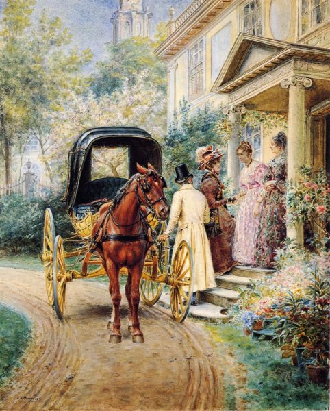 Main Product Photo of Mrs. Lydig and Her Daughter Greeting Their Guest Painting by Edward Lamson Henry