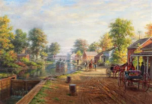 Scene Along Delaware and Hudson Canal by Edward Lamson Henry - Oil Painting Reproduction