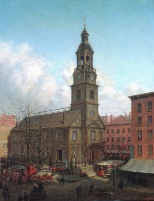 The North Dutch Church, Fulton and William Streets, New York by Edward Lamson Henry Oil Painting