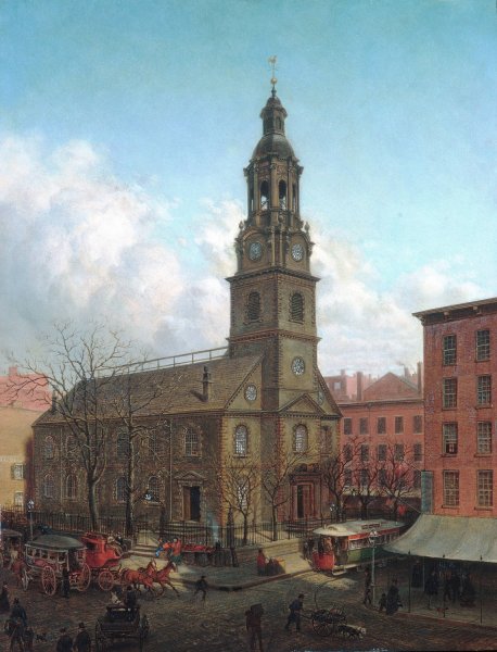 The North Dutch Church, Fulton and William Streets, New York  by Edward Lamson Henry - Hand-Painted Oil Painting Reproduction