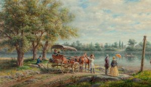Waiting at the Ferry by Edward Lamson Henry Oil Painting