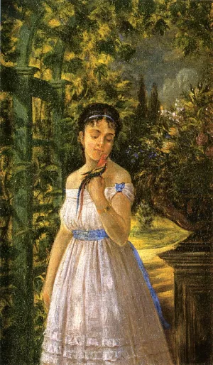 Young Girl with a Parrot Oil painting by Edward Lamson Henry