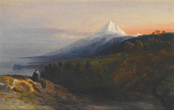 Main Product Photo of A View Of Mount Athos And The Pantokrator Monastery, Greece Painting by Edward Lear
