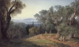 Corfu and the Albanian Mountains Oil painting by Edward Lear