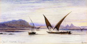 Feluccas on the Nile near Abu-Simbel by Edward Lear - Oil Painting Reproduction