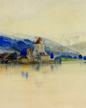 Lake Thun with the Schloss Oberhofen by Edward Lear - Oil Painting Reproduction