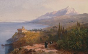 Mount Athos and the Monastery of Stavroniketes by Edward Lear Oil Painting