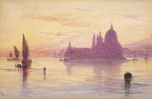 Santa Maria della Salute, Venice, at Sunset by Edward Lear Oil Painting