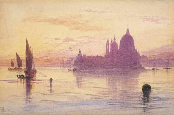 Main Product Photo of Santa Maria della Salute, Venice, at Sunset  Painting by Edward Lear