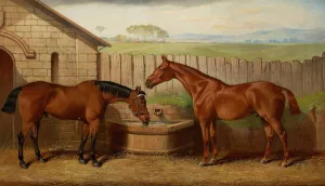 Two Hunters at a Water Trough by Edward Lloyd Oil Painting