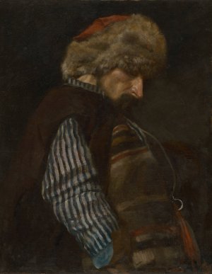 A Peasant with fur cap by Edward Mateusz Jan Romer Oil Painting