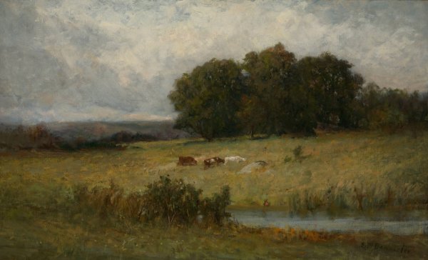 Bright Scene of Cattle near Stream by Edward Mitchell Bannister - Hand-Painted Oil Painting Reproduction
