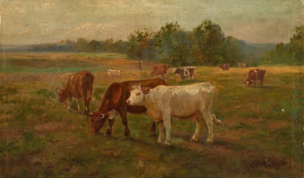 Cows by Edward Mitchell Bannister - Hand-Painted Oil Painting Reproduction