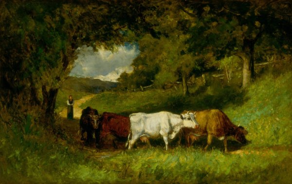 Driving Home the Cows  by Edward Mitchell Bannister - Hand-Painted Oil Painting Reproduction