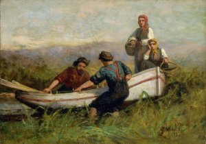 People Near Boat by Edward Mitchell Bannister Oil Painting