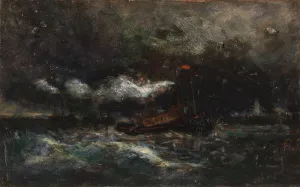 Squall, Brenton Light Oil painting by Edward Mitchell Bannister