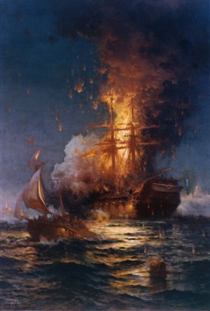 Burning of the Frigate Philadelphia in the Harbor of Tripoli by Edward Moran Oil Painting