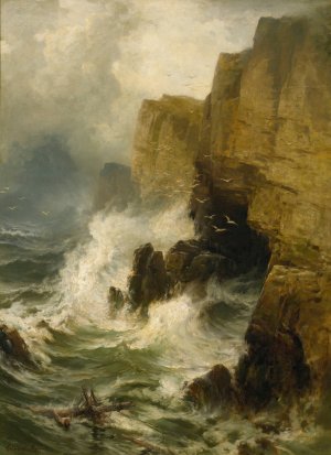 Cliffs In A Storm by Edward Moran Oil Painting