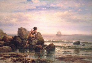 Henrik Hudson entering New York Harbor, September 11, 1609 by Edward Moran Oil Painting