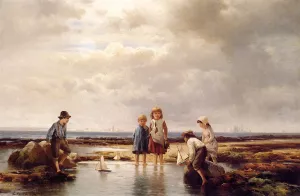 Little Sailors, Rockaway Beach Oil painting by Edward Moran