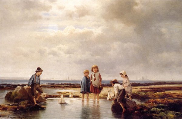 Main Product Photo of Little Sailors, Rockaway Beach Painting by Edward Moran