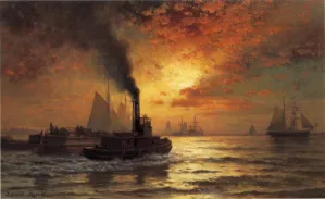 New York Harbor by Edward Moran - Oil Painting Reproduction