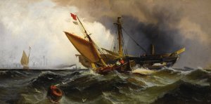 Recovering the Wreck by Edward Moran Oil Painting
