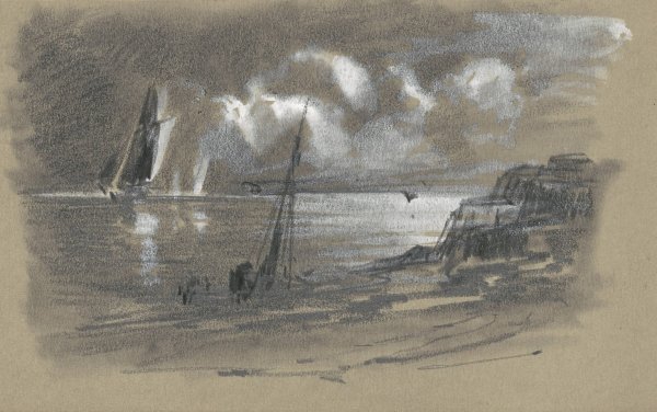 Main Product Photo of Seacoast by Moonlight  Painting by Edward Moran