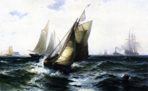 Main Product Photo of Ships in New York Harbor Painting by Edward Moran