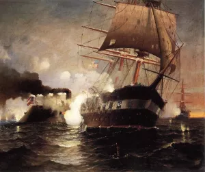 Sinking of the Cumberland by the Merrimack painting by Edward Moran