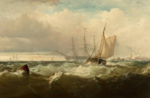 Storm Off New Castle, Delaware by Edward Moran Oil Painting