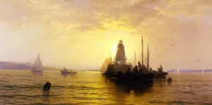 Sunset, New York Bay by Edward Moran - Oil Painting Reproduction