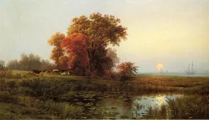 Sunset on the Marsh by Edward Moran - Oil Painting Reproduction