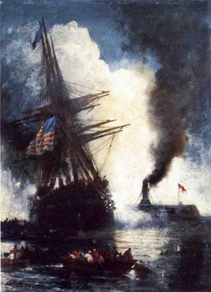 The Merrimac Sinks the Cumberland by Edward Moran Oil Painting
