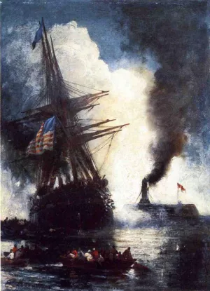 The Merrimac Sinks the Cumberland by Edward Moran Oil Painting